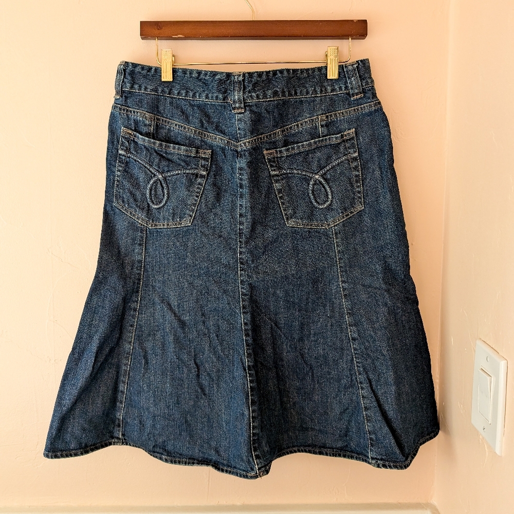 Calvin Klein Jeans Blue Denim Midi Knee Length Skirt with Pockets - Size 10